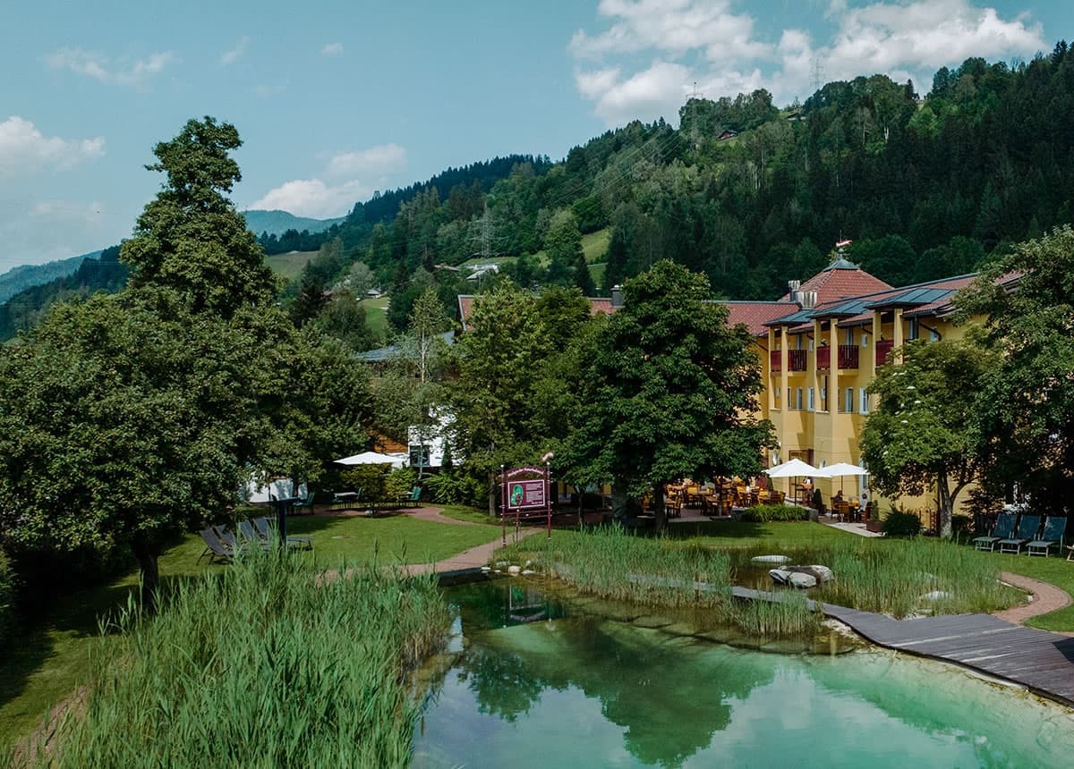 Naturschwimmteich mit Schilf